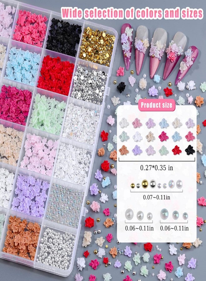 editTime Flower Nail Art Charms, 3D Flowers for Nails Colorful Flower Nail Charms 3D Acrylic Flowers Petals Floral Nail Charms with Bubble Beads and Flatback Pearls for Women Nail Art Design (Flower+Beads) - Image 2
